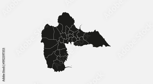Map of Guadeloupe, French Caribbean, Black Silhouette, Administrative Divisions