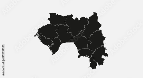 Map of Guinea, West Africa, Silhouette, Political Map, Country Outline