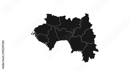 Map of Guinea, West Africa, Political Divisions, Silhouette
