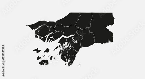 Map of Guinea-Bissau, Black Silhouette, Vector Outline, Political Division