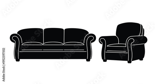 Black furniture set including a sofa and armchair silhouette