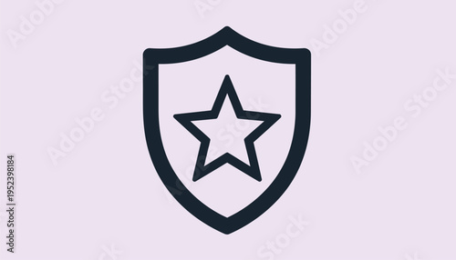 Sleek minimalist security shield icon with a central star, symbolizing protection, quality, achievement, and reliability for modern digital and corporate branding
