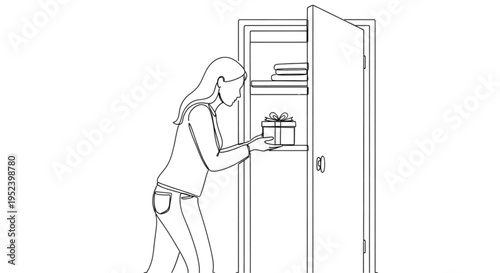 Woman placing gift in closet while organizing items inside  