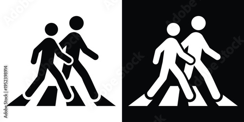 Vector illustration of multiple silhouettes walking across a zebra crossing. Concept for urban safety, public transportation, pedestrian right of way, and city infrastructure.