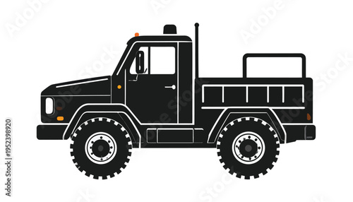 Black Pickup Truck with Large Wheels and Truck Bed - A Versatile Vehicle Illustration