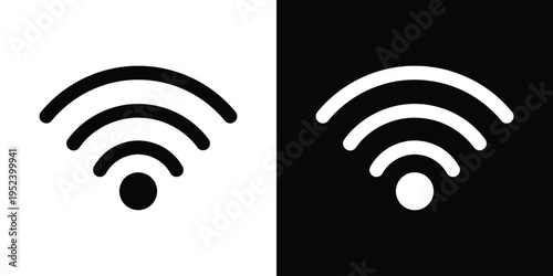 Classic wireless signal symbol with concentric waves. Clean black and white vector icon for high-speed internet, hotspot availability, network status, and digital communication.