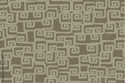 Foto Earthy Greek Key Doodle Pattern - Abstract Sage and Taupe Linear Background