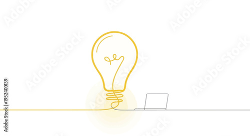 Creative idea concept, light bulb and laptop on white background, innovation and technology