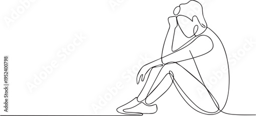 Minimal Line Art Illustration of Man Walking with Shopping Bags – Simple Outline Consumer Lifestyle Concept