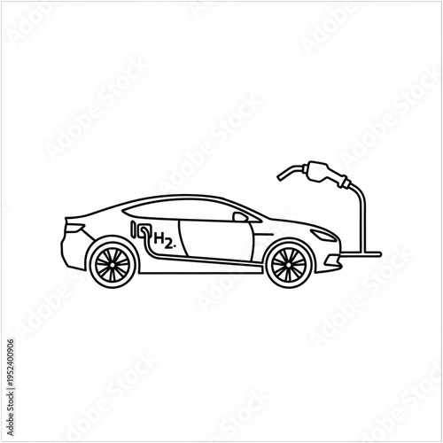 Hydrogen fuel cell car refueling at a modern station, eco-friendly transportation