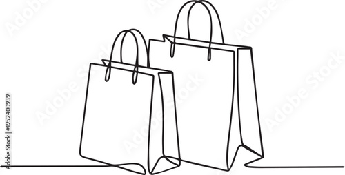 Minimal Line Art Illustration of Shopping Bags – Simple Outline Retail and E-commerce Concept