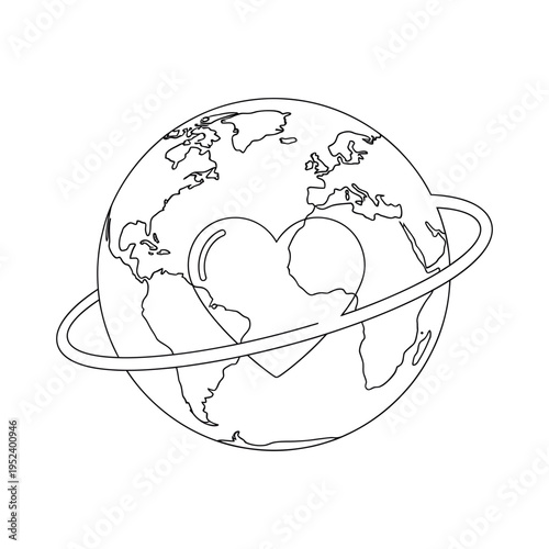 A heart shape embracing the globe, symbolizing love and unity worldwide