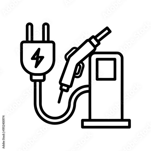 Electric car charging station with power plug and fuel pump illustration