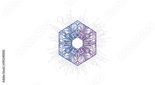 Abstract Hexagonal Network with Digital Connections and Data Flow