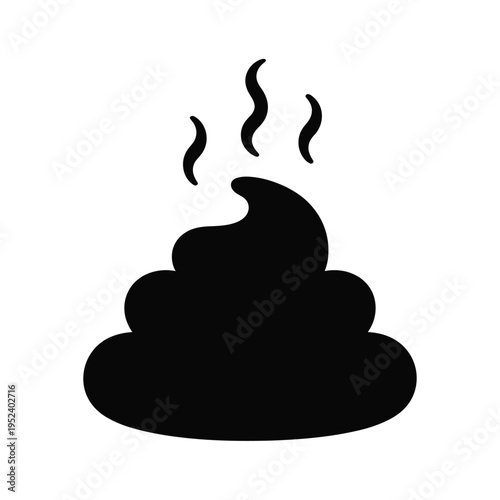 A black silhouette depicts a pile of excrement with rising steam
