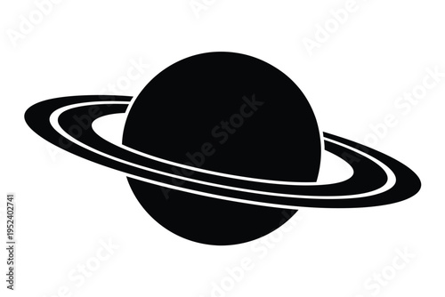 A simple black silhouette of the planet saturn with prominent rings