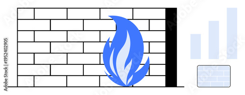 Firewall concept. Firewall protecting networks and sensitive data from risks. Firewall ensuring cybersecurity and system integrity. Suitable for IT security, analytics, network protection