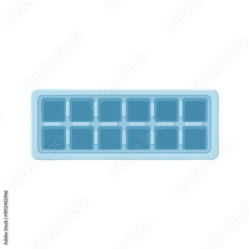 Blue ice cube tray with 12 square compartments on a white background