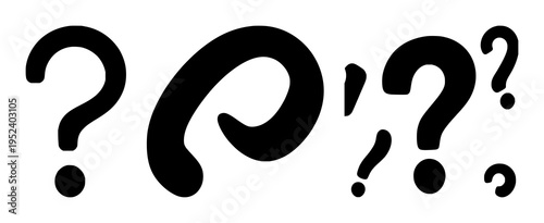 Question mark silhouette set with minimal black outline design featuring typographic symbols, language icons, punctuation with vector illustration and graphic design