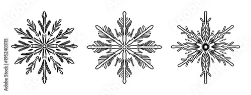 Snowflake circuit board set with symmetrical line art with circuit board traces and tech-winter theme featuring snowflake, circuit board, tech with sharp lines and isolated background