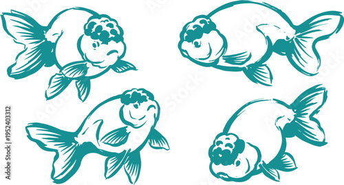 Goldfish Vector Set, Hand Drawn Aquarium Fish Clipart Design, Cute Marine Line Art Illustration Collection.