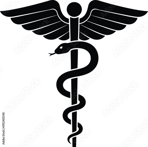 Medical symbol silhouette with wings and snake