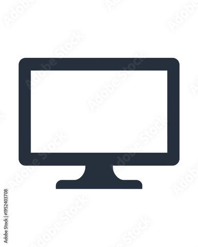 A simple dark blue flat panel television icon with a blank white screen