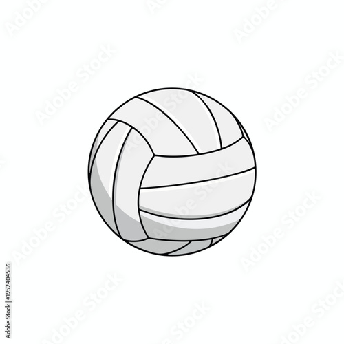 A simple, isolated graphic of a white volleyball with black lines and gray shading