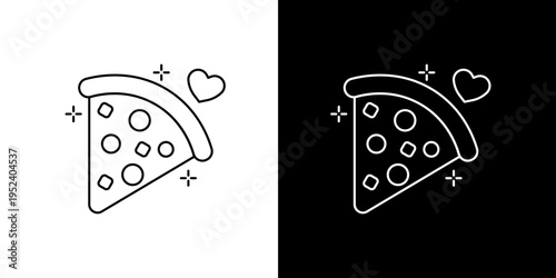 Delicious slice of pizza icon with heart and sparkles, perfect for food lovers and celebrations