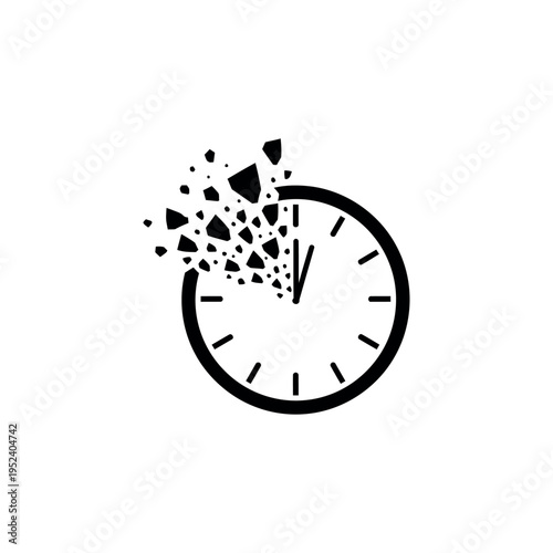 Time Management Concept: Disintegrating Clock Icon Symbolizing Deadline Pressure, Urgency, and the Fleeting Nature of Time - Minimalist Vector Illustration on White Background