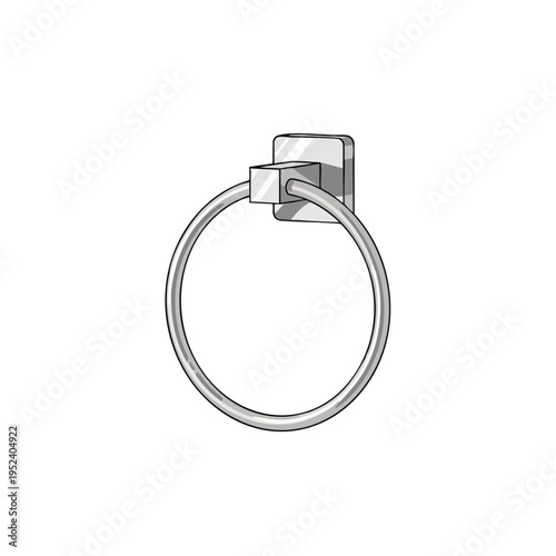 Minimalist metallic towel ring mounted on a square bracket