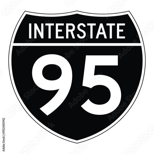 Black and white interstate highway sign displaying route number 95