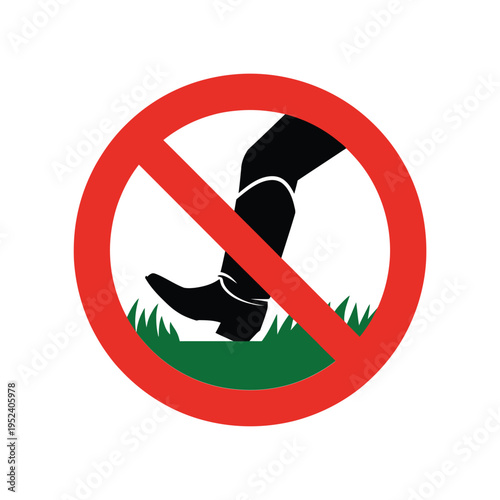 Prohibition sign depicting a foot stepping on grass indicating no walking allowed