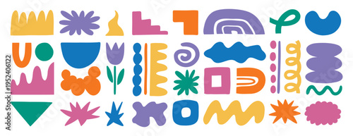 Cuadro en lienzo abstract forms elements set illustration, colorful funny blob shape organic, liq