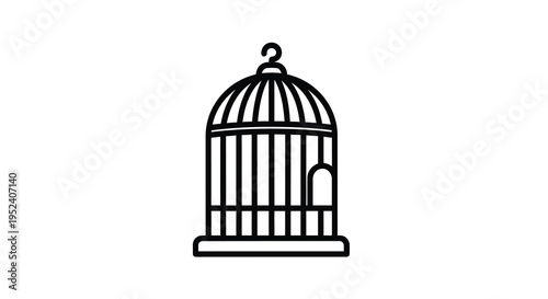 A simple black outline of a vintage birdcage silhouette