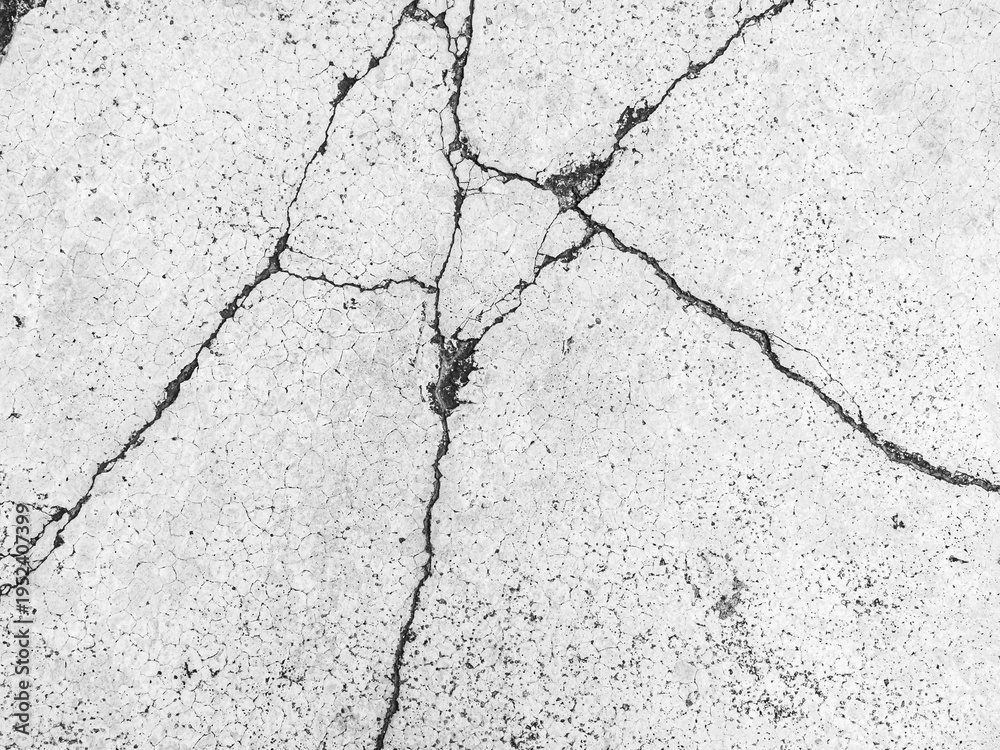 Obraz premium Crack wall texture background broken earthquake effect, whtie grey building cement damage pattern plaster grunge black line paint surface abstract, construction rough street concrete backdrop