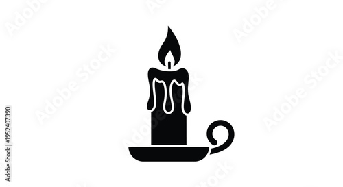 A simple black silhouette of a lit candle with melted wax silhouette