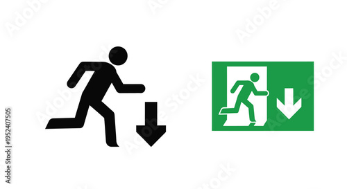 Running man and emergency exit sign a stark visual representation silhouette