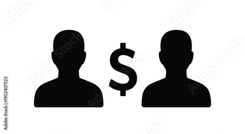 Two people facing each other with a dollar sign silhouette