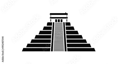 Ancient mayan pyramid structure in a striking black silhouette