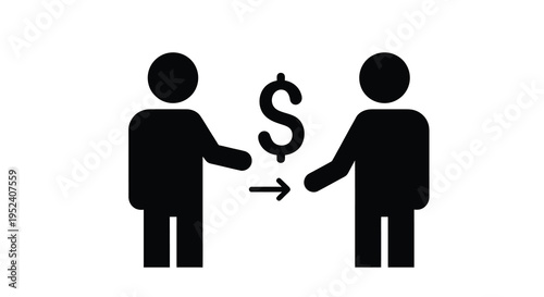 Two figures exchanging money with an arrow a striking silhouette