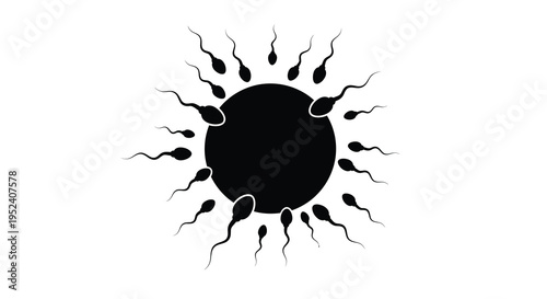 Black circle surrounded by numerous sperm cells a striking silhouette