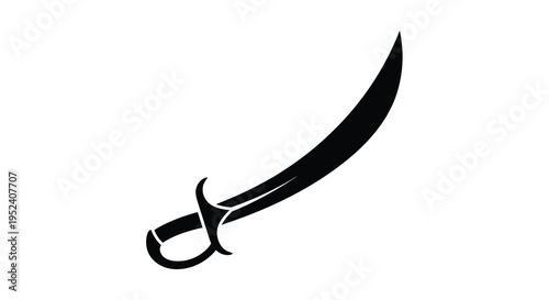 A black silhouette of a curved sword sharply defined silhouette