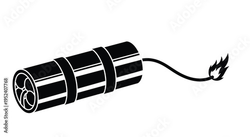 Black dynamite stick with a burning fuse stark silhouette
