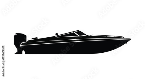 A sleek powerboat design is presented in black silhouette