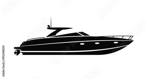 Sleek motor yacht depicted in a striking black silhouette