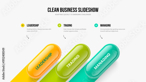 Company Performance Slideshow Template Vector Illustration. Digital Planning 3 Step Diagram Slide Layout. Sales Development Three Option Infographic Frame Design.