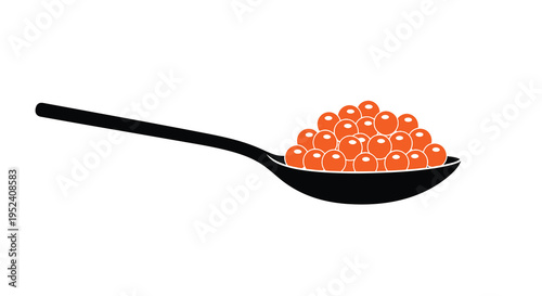 A black spoon filled with orange roe a striking silhouette