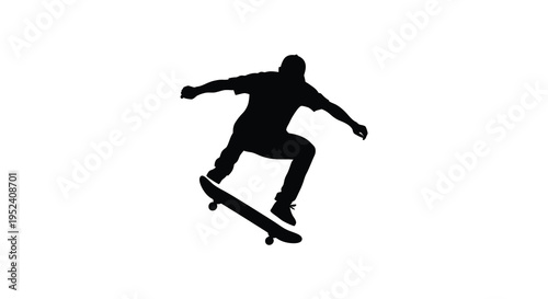 Skateboarder performing a trick mid air a striking black silhouette