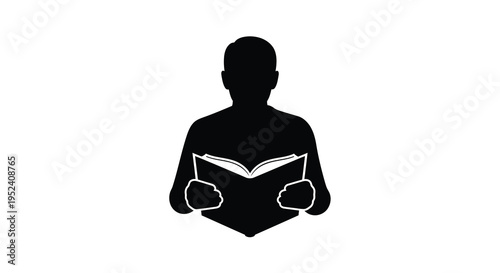 A person engrossed in reading an open book black silhouette
